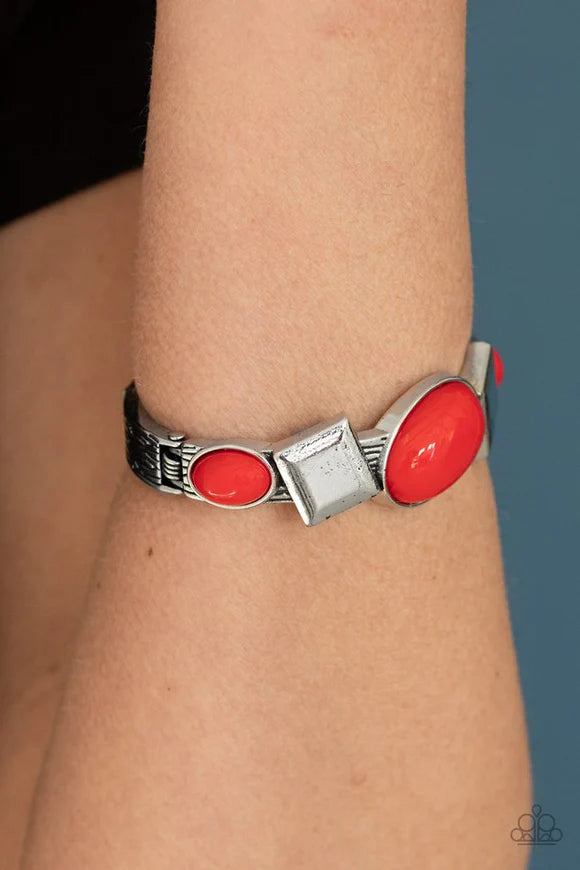 "2 pc Set: Smooth Spoken/Abstract Appeal" - Red/Silver #5014- Paparazzi Accessories