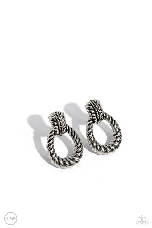 "Roping Rodeo" - Silver #1622 (CLIP-ONS) - Paparazzi Accessories