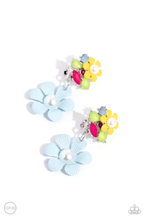 "Festive Florals" - Blue #1587 (CLIP-ONS) - Paparazzi Accessories