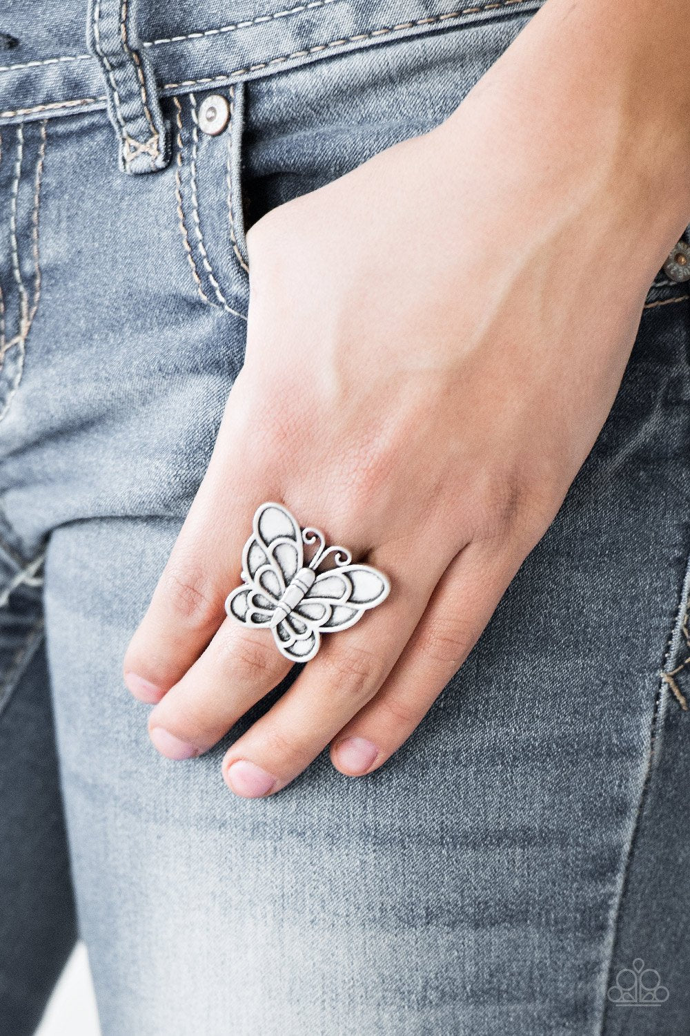 "Sky High Butterfly" - Silver #681 - Paparazzi Accessories