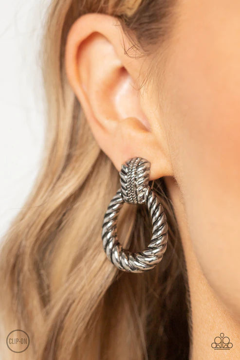 "Roping Rodeo" - Silver #1622 (CLIP-ONS) - Paparazzi Accessories