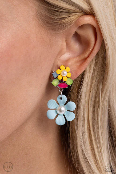 "Festive Florals" - Blue #1587 (CLIP-ONS) - Paparazzi Accessories